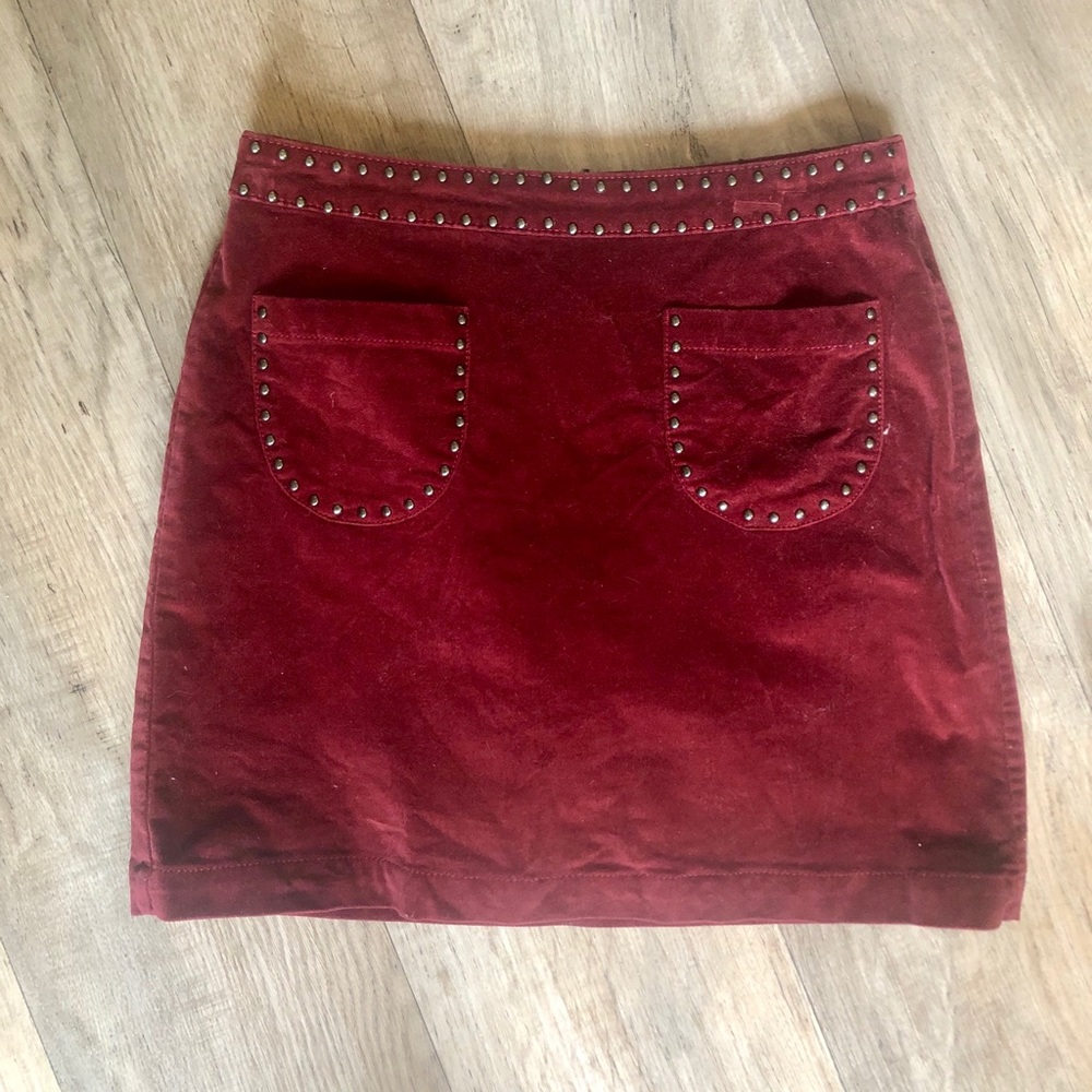 Garnet Red Velour Corduroy Skirt